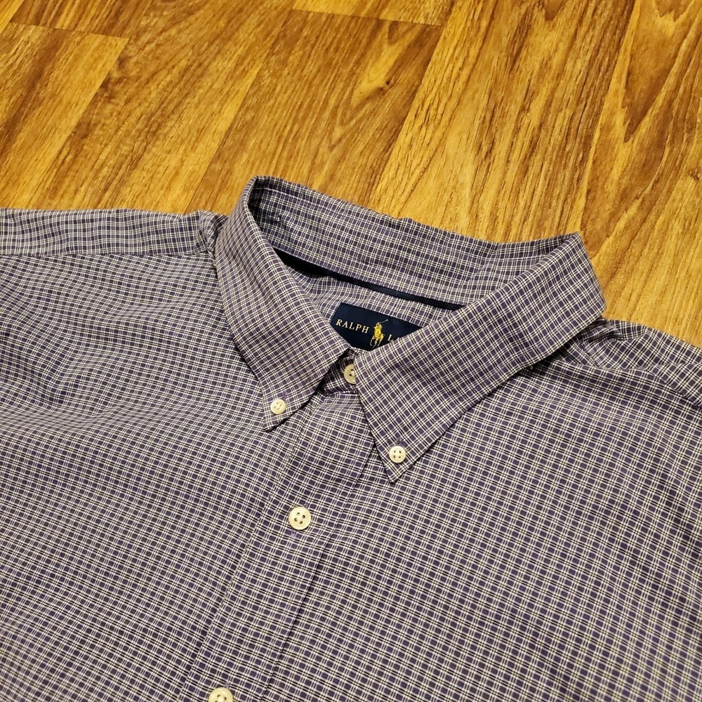 Polo Ralph Lauren Shirt Men 3XB Purple Plaid Performance Long Sleeve Preppy